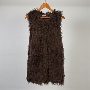 GYPSY JUNKIES BROWN SHAGGY FAUX FUR LONG VEST M/L